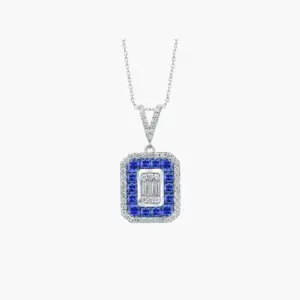 1.71 Carat Sapphire and Diamond Halo Pendant Necklace