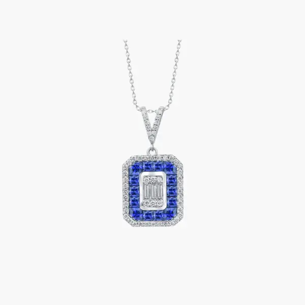 1.71 Carat Sapphire and Diamond Halo Pendant Necklace