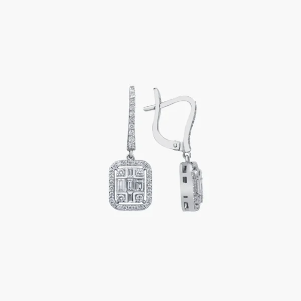 tek kupe 0.40 Carat Baguette Diamond Grid Earrings