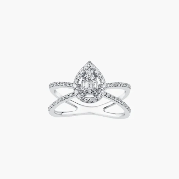 0.04 Carat Pear-Shaped Diamond Halo Split Band Ring - Image 2