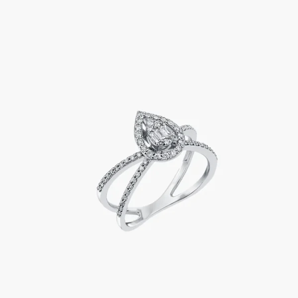 0.04 Carat Pear-Shaped Diamond Halo Split Band Ring