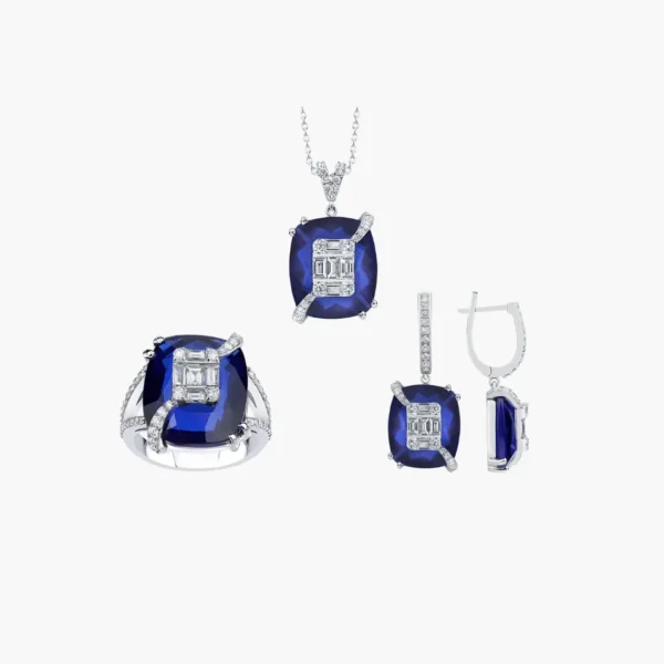 Regal Sapphire and Diamond White Gold Jewellery Set