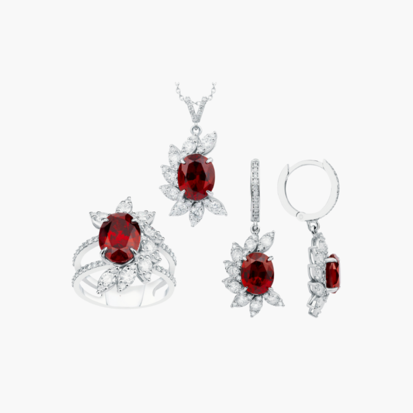 Ruby and Diamond Floral Jewellery Set