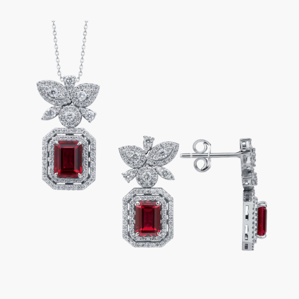 Ruby and Diamond Butterfly Jewellery Set