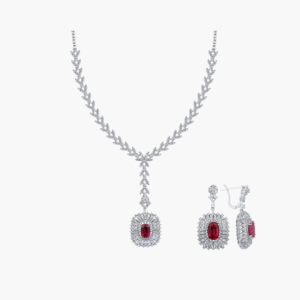 Ruby and Diamond Necklace and Earrings Set